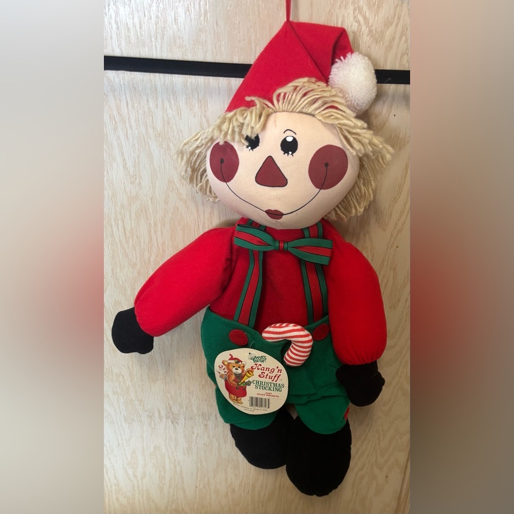 NEW‎ Vintage Rennoc Santa's Best Plush Elf Raggedy Boy Christmas Stocking Doll